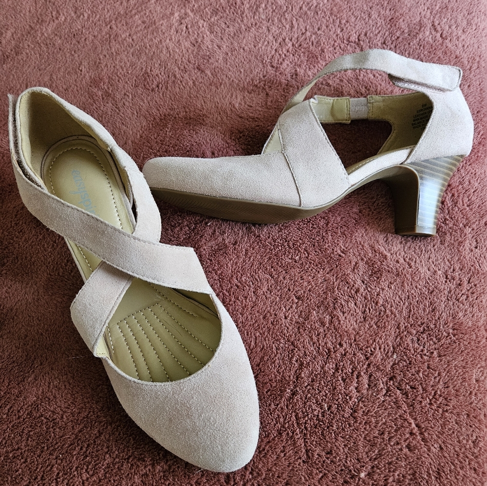 Easy Spirit cross strap suede heels